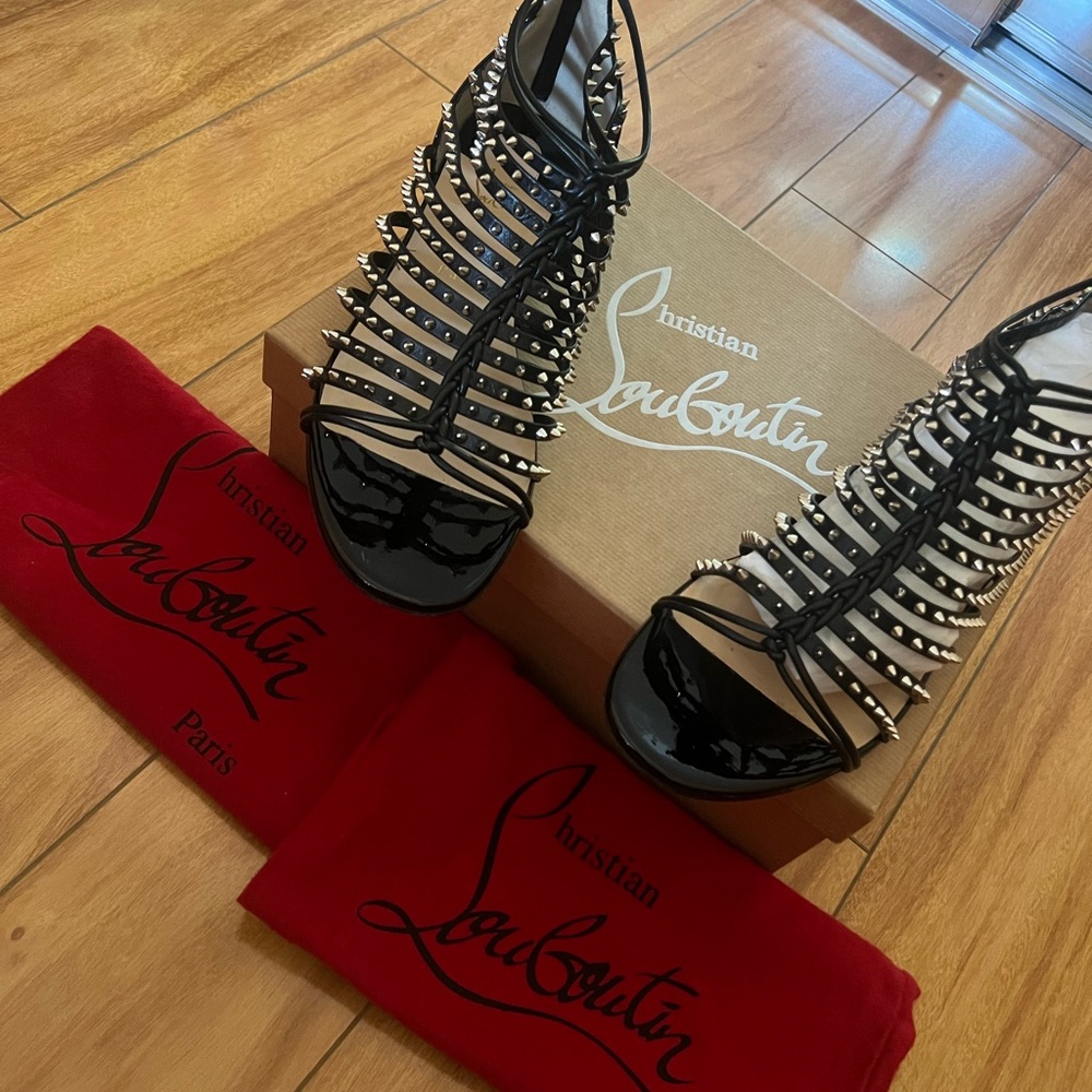 Christian Louboutin Black and White Studded Heels